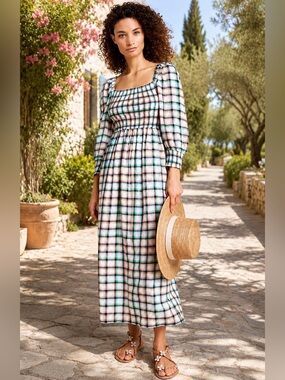 Anthropologie Maeve Cerie Plaid Off-Shoulder Dress